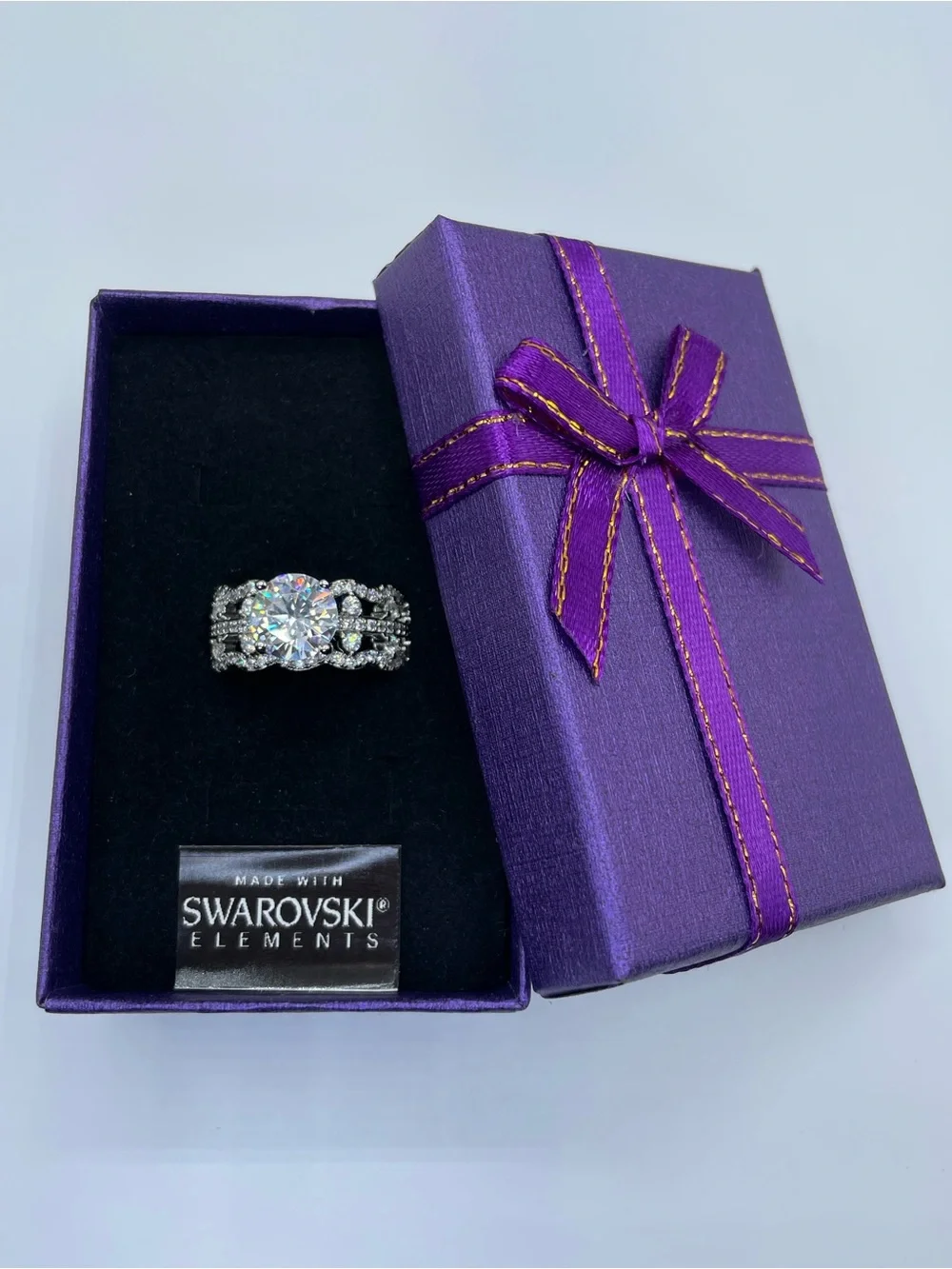 Swarovski Crystal Elements White Crystal Wide Band Ring Sz 8.5 Statement Bridal